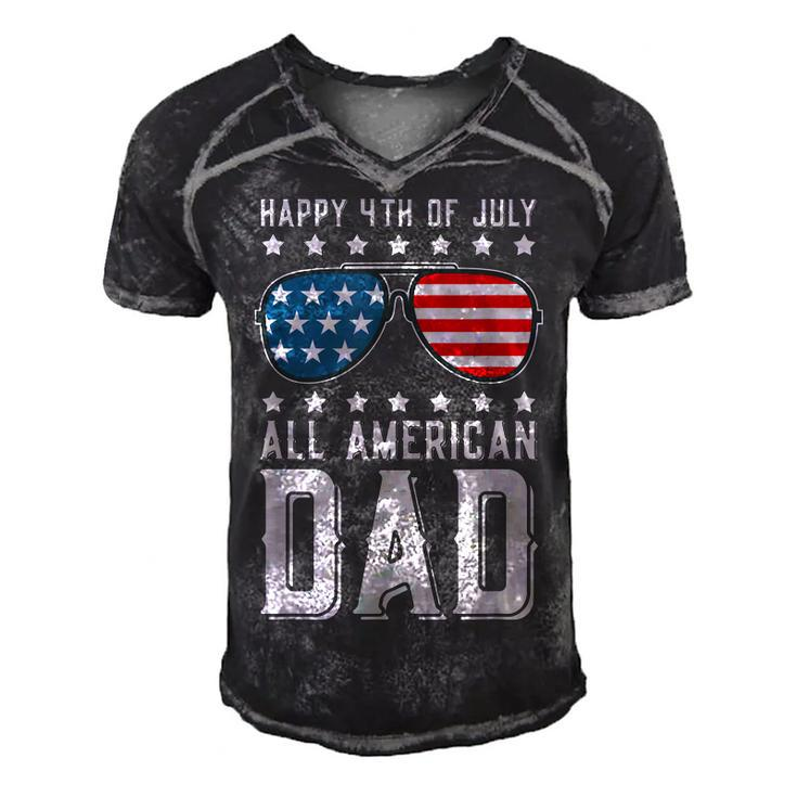 Happy 4Th Of July All American Dad  Men's Short Sleeve V-neck 3D Print Retro Tshirt