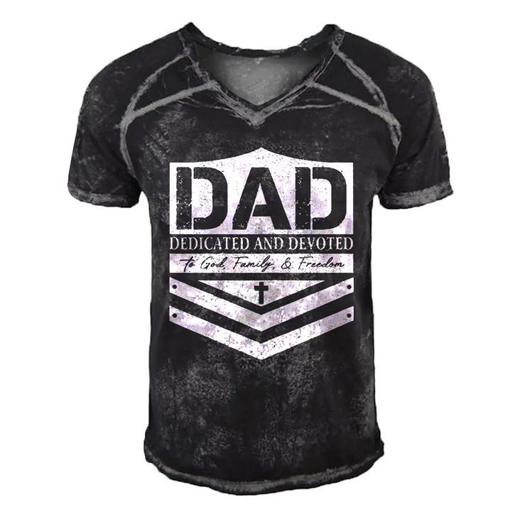 Happy Fathers Day Dad Dedicated And Devoted  Men's Short Sleeve V-neck 3D Print Retro Tshirt