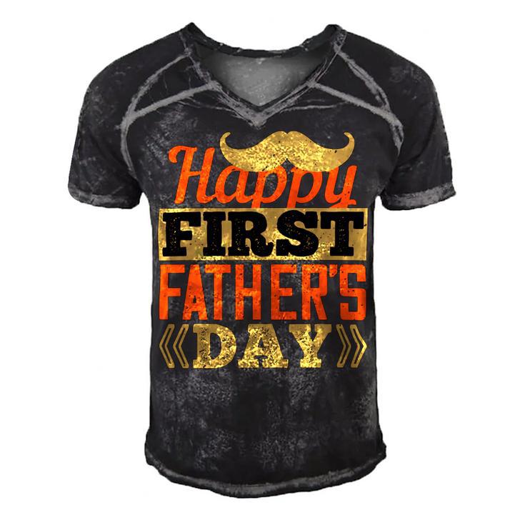 Happy First Fathers Day Dad T-Shirt Men's Short Sleeve V-neck 3D Print Retro Tshirt