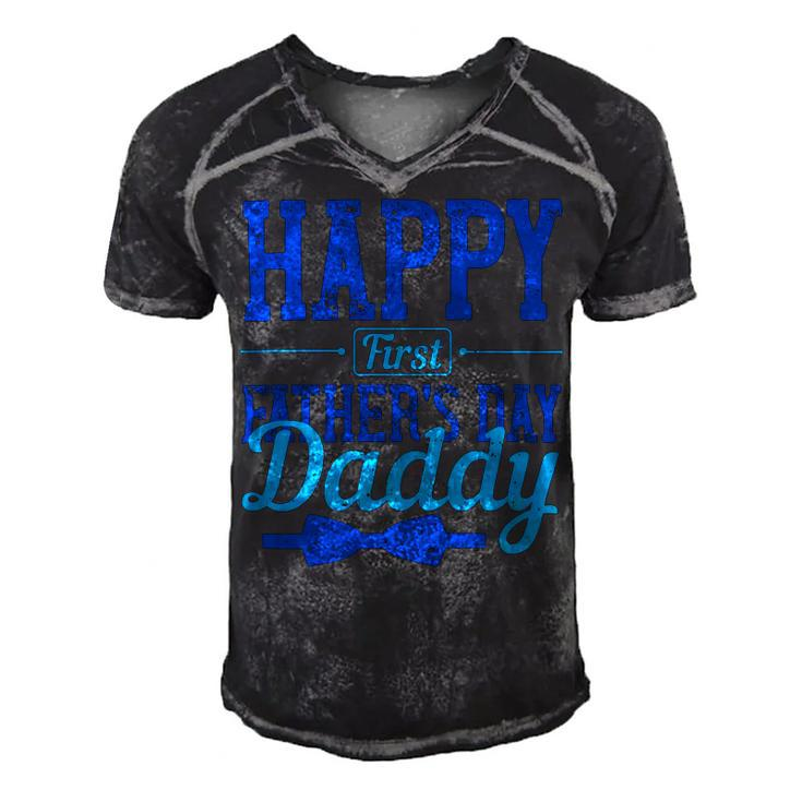 Happy First Fathers Day Daddy Men's Short Sleeve V-neck 3D Print Retro Tshirt