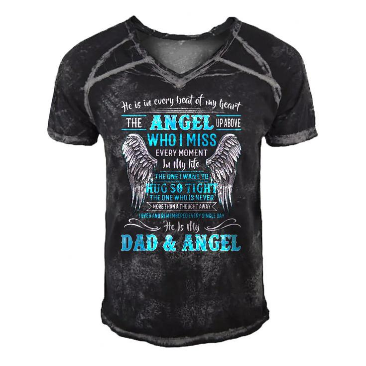 He Is In Every Beat Of My Heart Angel Up Above He Is My Dad Zip Men's Short Sleeve V-neck 3D Print Retro Tshirt