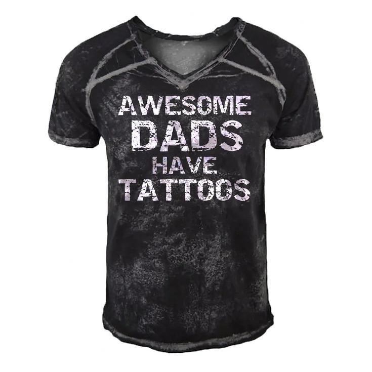 Hipster Fathers Day Gift For Men Awesome Dads Have Tattoos  Men's Short Sleeve V-neck 3D Print Retro Tshirt