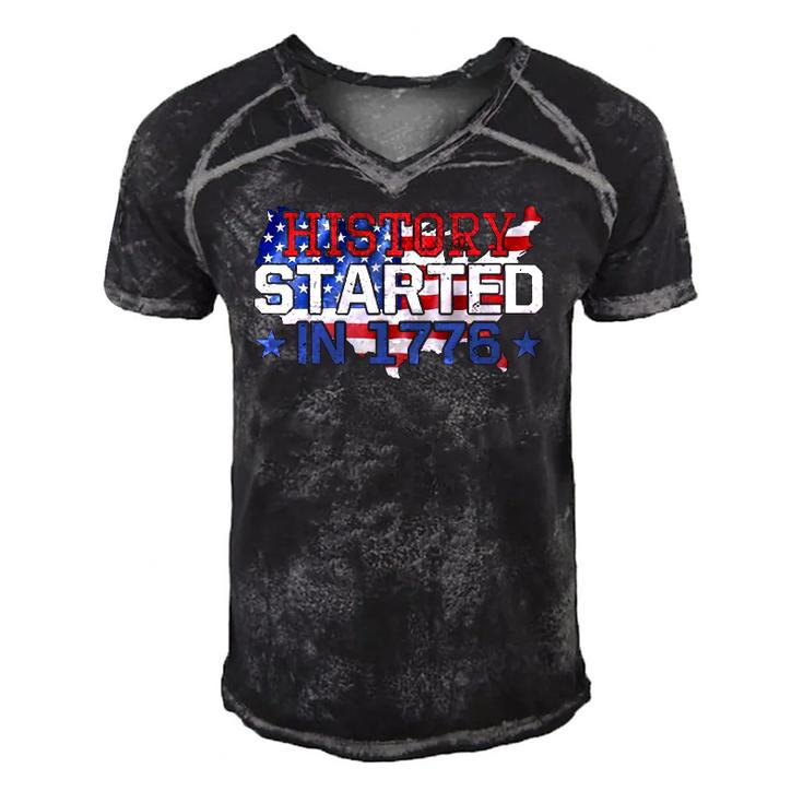 History Started In 1776 American Flag Men's Short Sleeve V-neck 3D Print Retro Tshirt