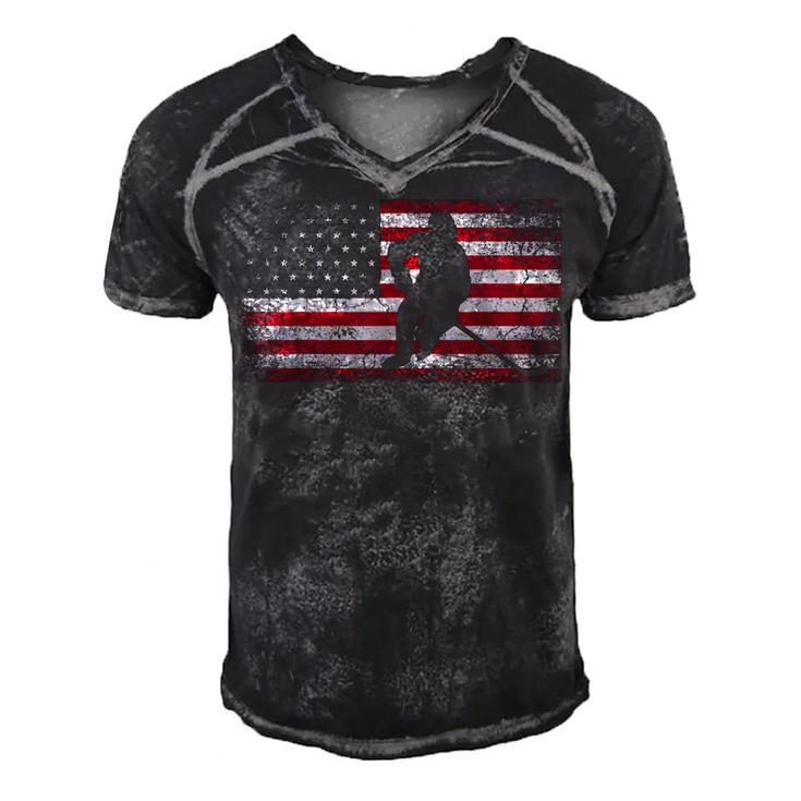 Hockey American Flag 4Th Of July Patriotic Usa Dad Men Son  Men's Short Sleeve V-neck 3D Print Retro Tshirt