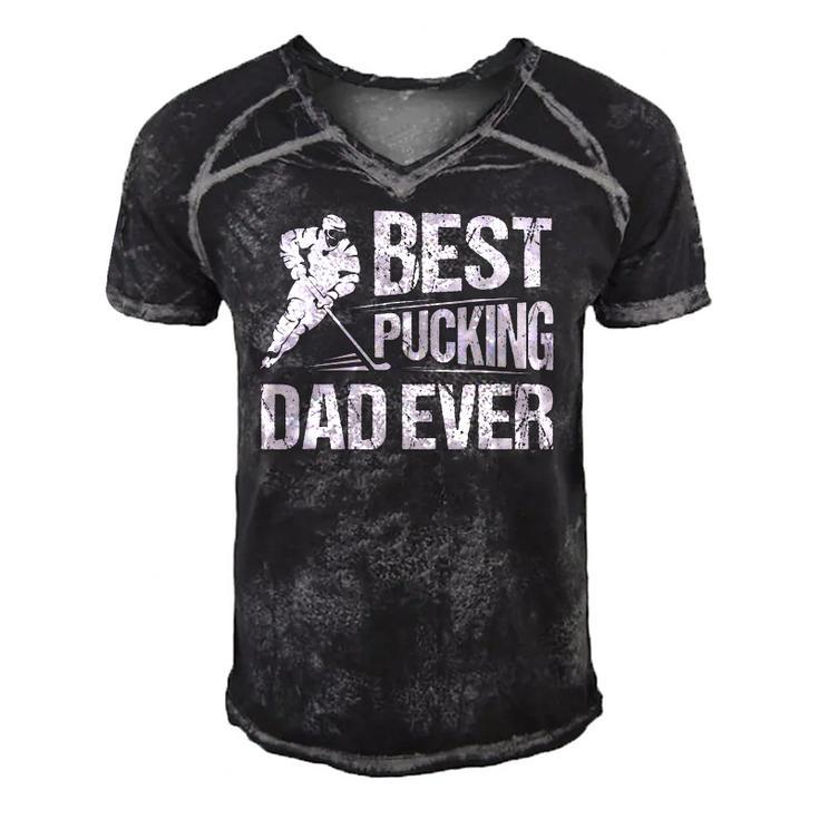 Hockey Player Best Pucking Dad Ever Hockey Father Hockey Pun Men's Short Sleeve V-neck 3D Print Retro Tshirt