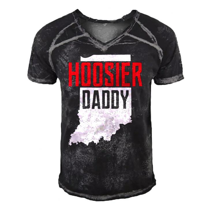 Hoosier Daddy Indiana State Map Gift Zip Men's Short Sleeve V-neck 3D Print Retro Tshirt