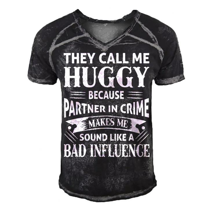Huggy Grandpa Gift   They Call Me Huggy Because Partner In Crime Makes Me Sound Like A Bad Influence Men's Short Sleeve V-neck 3D Print Retro Tshirt