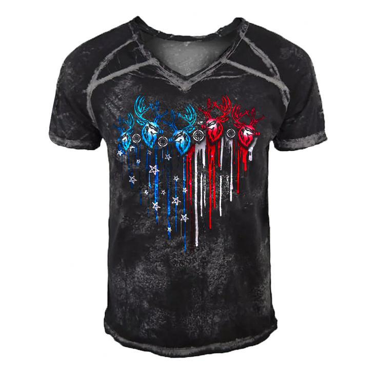 Hunting America Heart Flag Men's Short Sleeve V-neck 3D Print Retro Tshirt