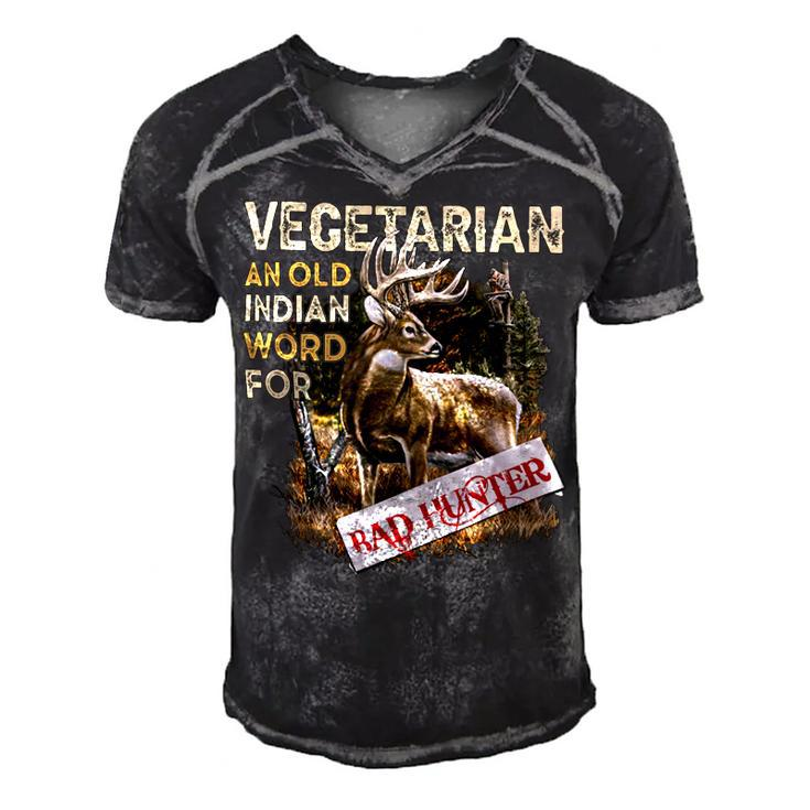 Hunting Vegetarian Old Indian Word Men's Short Sleeve V-neck 3D Print Retro Tshirt