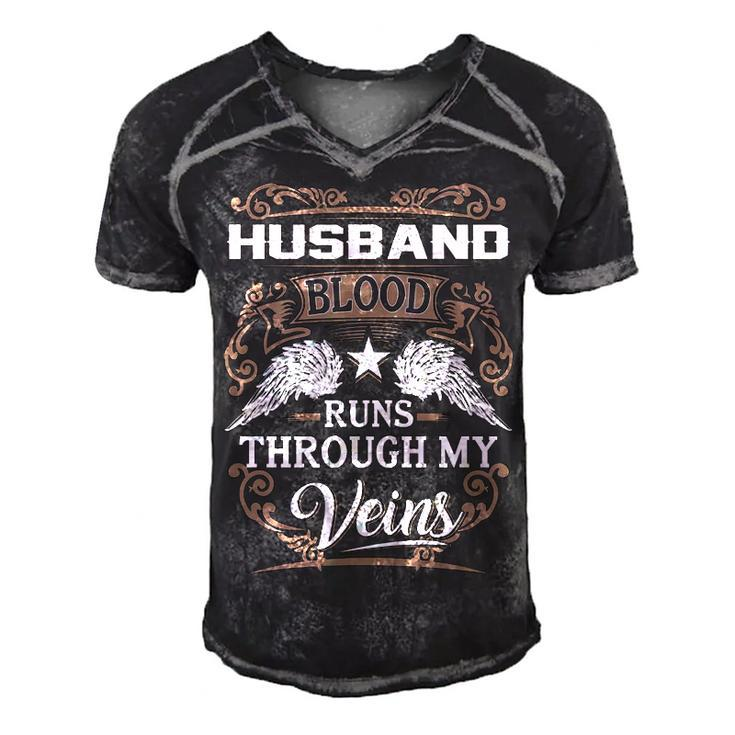 Husband Name Gift   Husband Blood Runs Through My Veins Men's Short Sleeve V-neck 3D Print Retro Tshirt