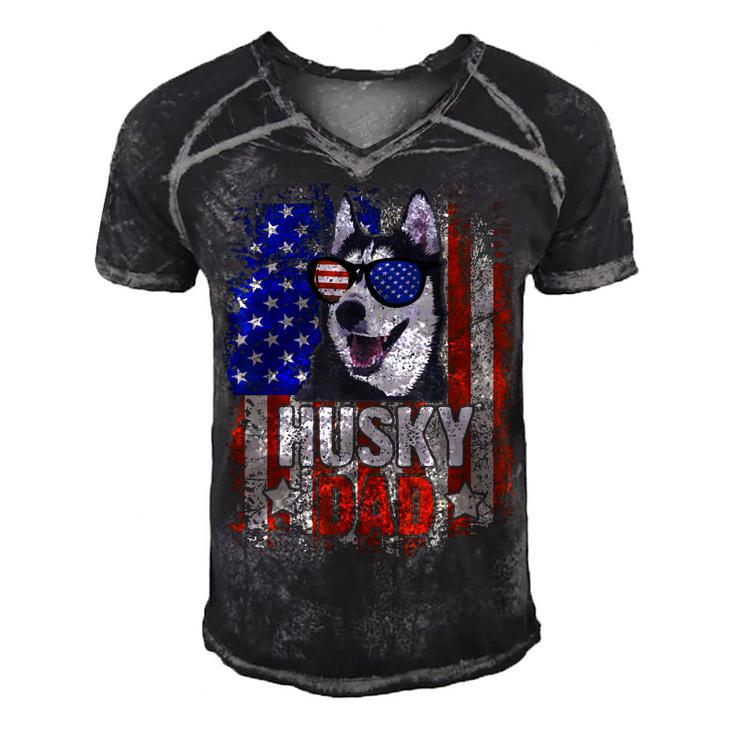 Husky Dad 4Th Of July American Flag Glasses Dog Men Boy  Men's Short Sleeve V-neck 3D Print Retro Tshirt