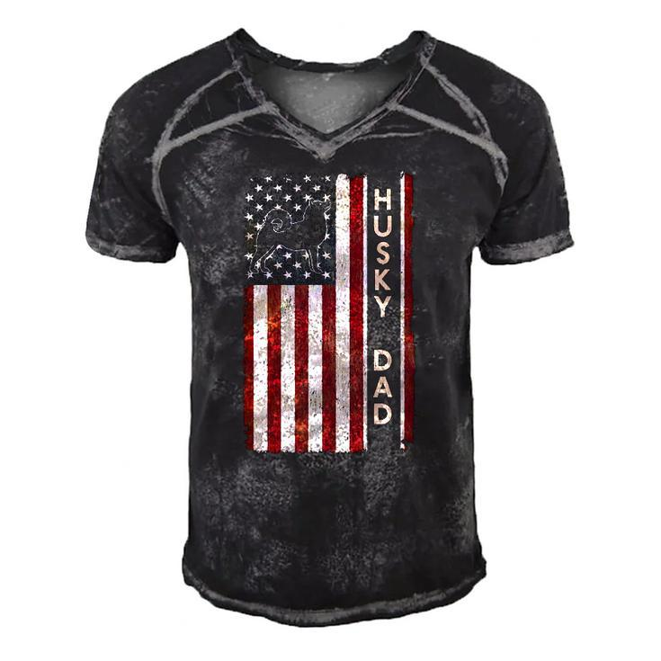 Husky Dad Dog American Flag Fathers Day Gift Men Men's Short Sleeve V-neck 3D Print Retro Tshirt