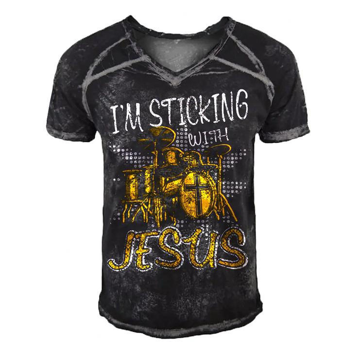 I Am Sticking With Jesus Drum Drumer Music Aa Men's Short Sleeve V-neck 3D Print Retro Tshirt