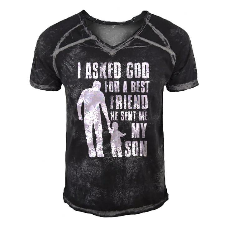 I Asked God For A Best Friend He Sent Me My Son Fathers Day Men's Short Sleeve V-neck 3D Print Retro Tshirt