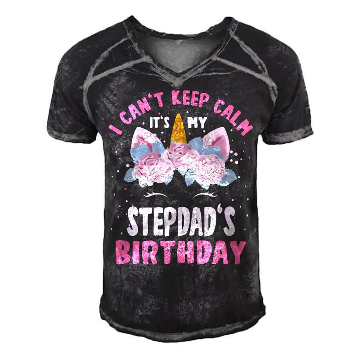I Cant Keep Calm Its My Stepdad Birthday Bday Unicorn   Men's Short Sleeve V-neck 3D Print Retro Tshirt