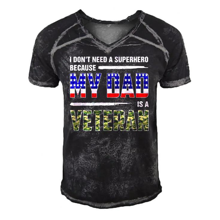I Dont Need A Superhero Because My Dad Is A Veteran Father Men's Short Sleeve V-neck 3D Print Retro Tshirt
