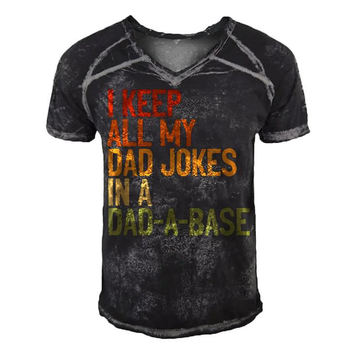 I Keep All My Dad Jokes In A Dad-A-Base Vintage Fathers Day  Men's Short Sleeve V-neck 3D Print Retro Tshirt