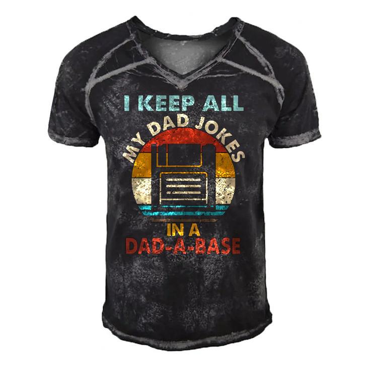 I Keep All My Dad Jokes In A Dad-A-Base Vintage Retro Daddy Men's Short Sleeve V-neck 3D Print Retro Tshirt
