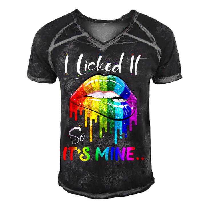 I Licked It So Its Mine Funny Lesbian Gay Pride Lgbt Flag Men's Short Sleeve V-neck 3D Print Retro Tshirt