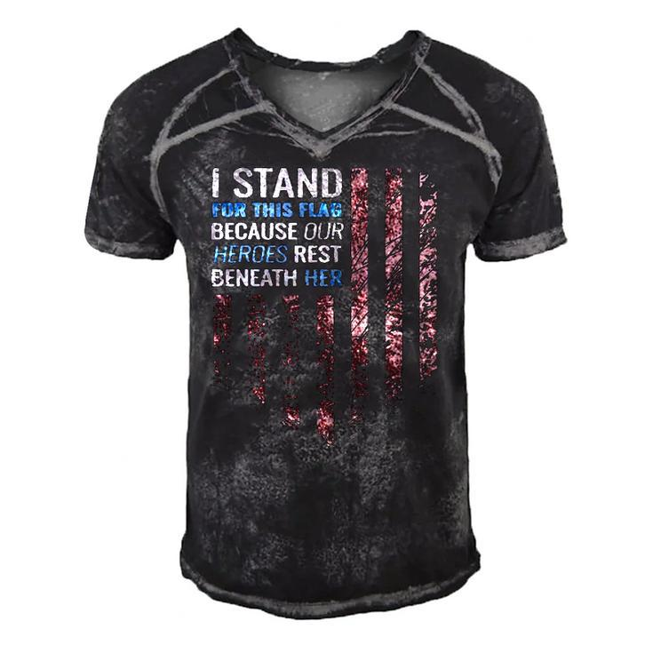 I Stand For This Flag Because Our Heroes Rest Beneath Her 4Th Of July Men's Short Sleeve V-neck 3D Print Retro Tshirt