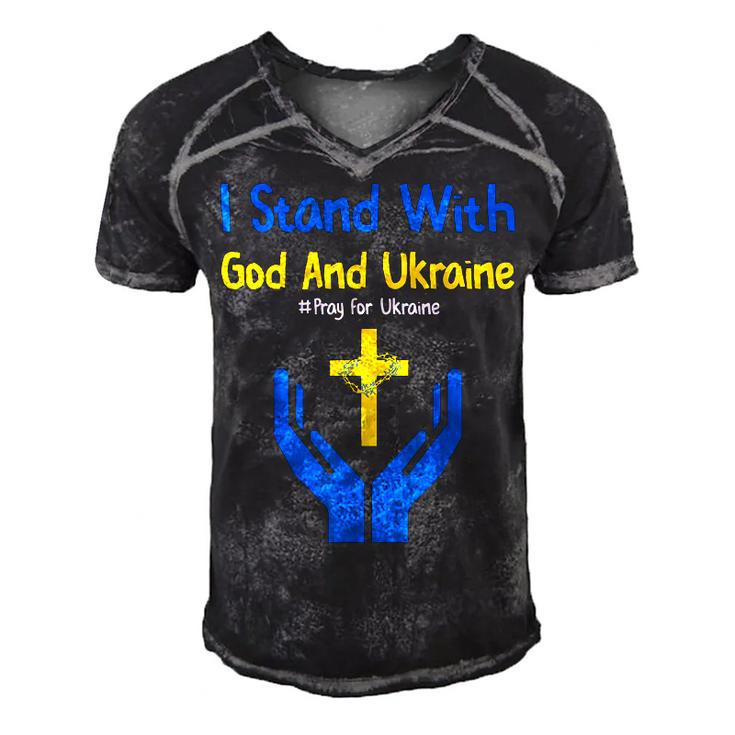 I Stand With God And Ukraine Christian Cross Faith Christ  Men's Short Sleeve V-neck 3D Print Retro Tshirt