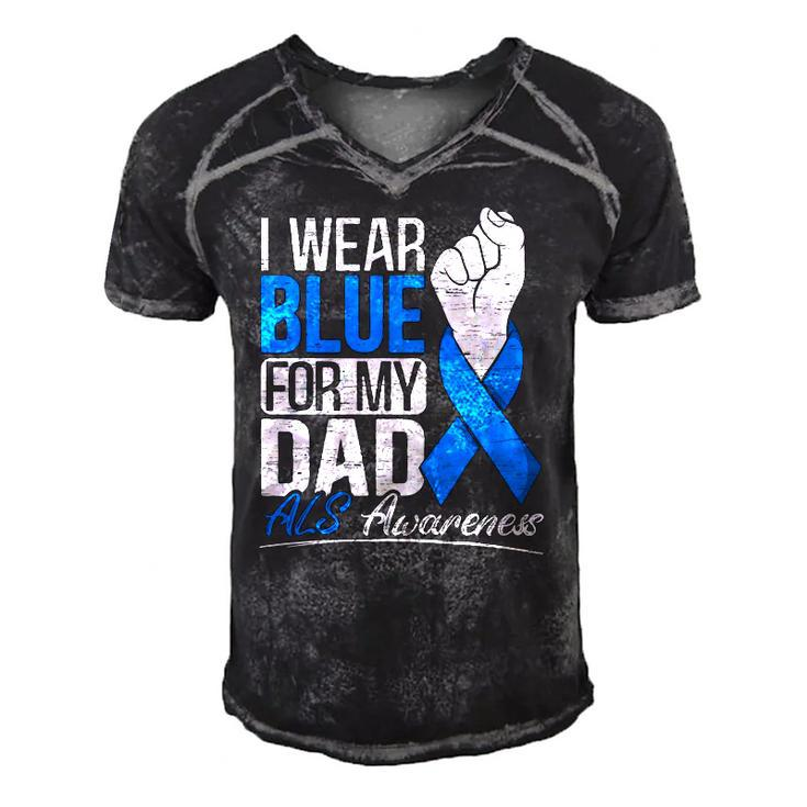 I Wear Blue For My Dad Als Awareness Supporter Warrior Men's Short Sleeve V-neck 3D Print Retro Tshirt