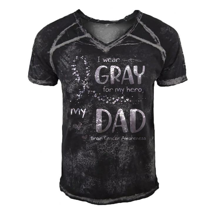 I Wear Gray For Dad Brain Cancer Awareness Men's Short Sleeve V-neck 3D Print Retro Tshirt