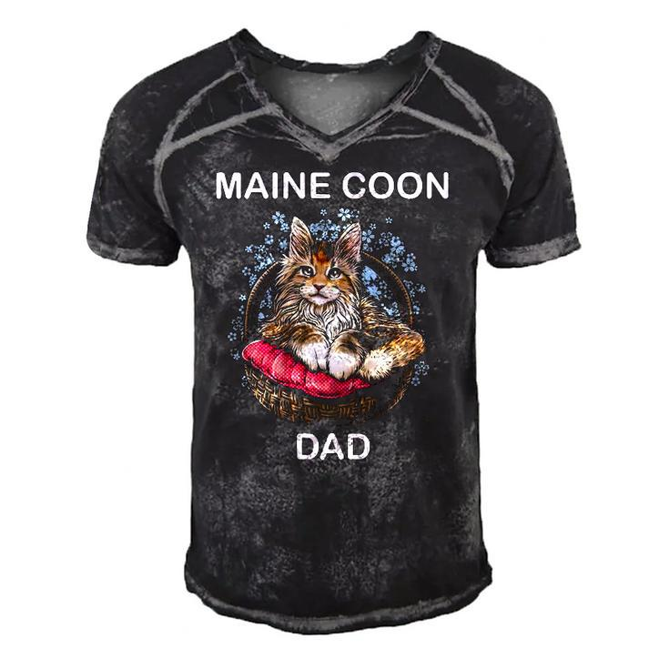 Illustration Art Of Maine Coon Cat For Mens Dad Daddy Father Men's Short Sleeve V-neck 3D Print Retro Tshirt