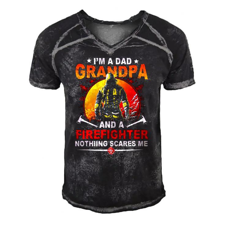 Im A Dad Grandpa Retired Firefighter Nothing Scares Me Men's Short Sleeve V-neck 3D Print Retro Tshirt