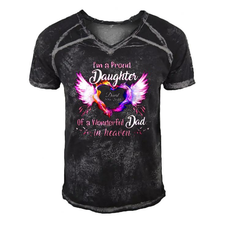 Im A Proud Daughter Of A Wonderful Dad In Heaven David 1986 2021 Angel Wings Heart Men's Short Sleeve V-neck 3D Print Retro Tshirt