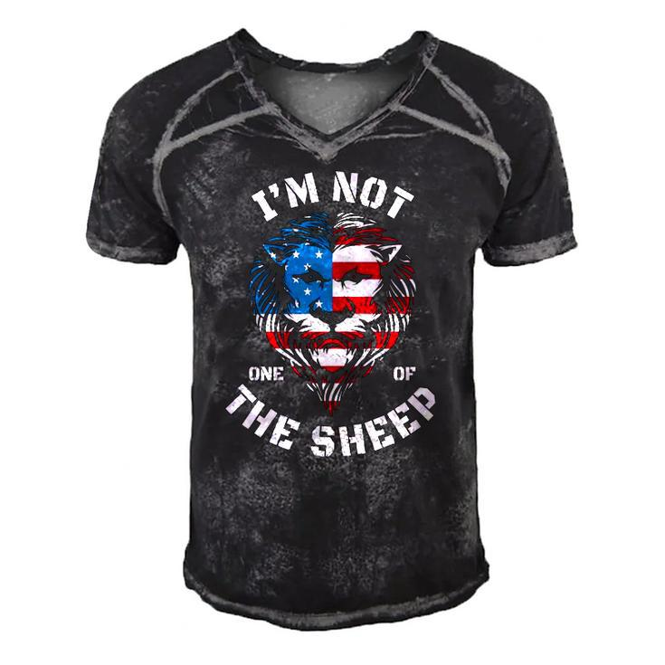 Im Not One Of The Sheep 4Th Of July Lion Tee American Flag  Men's Short Sleeve V-neck 3D Print Retro Tshirt