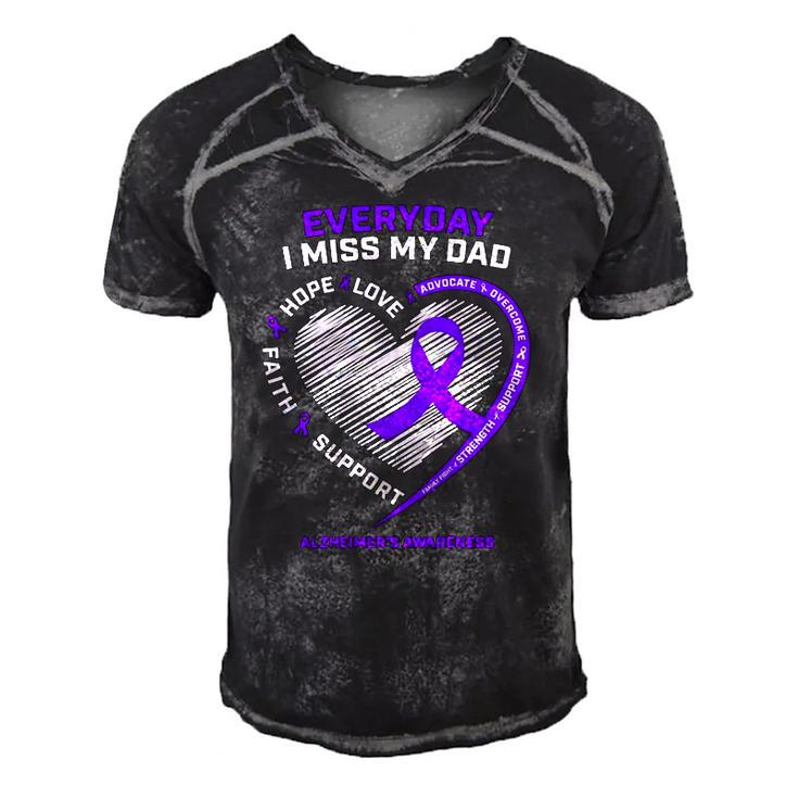 In Memory Dad Purple Alzheimers Awareness Men's Short Sleeve V-neck 3D Print Retro Tshirt