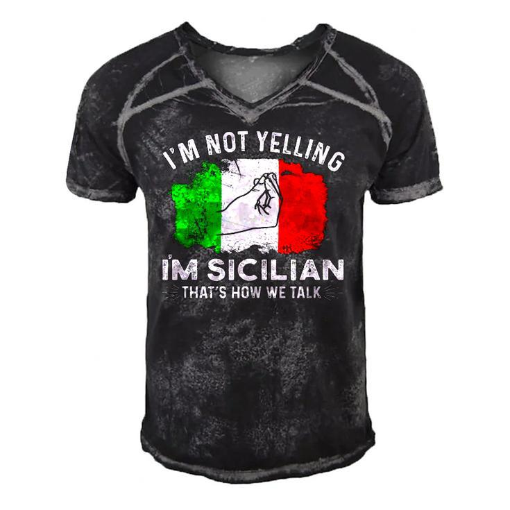 Italy Flag Im Not Yelling Im Sicilian Thats How We Talk  Men's Short Sleeve V-neck 3D Print Retro Tshirt