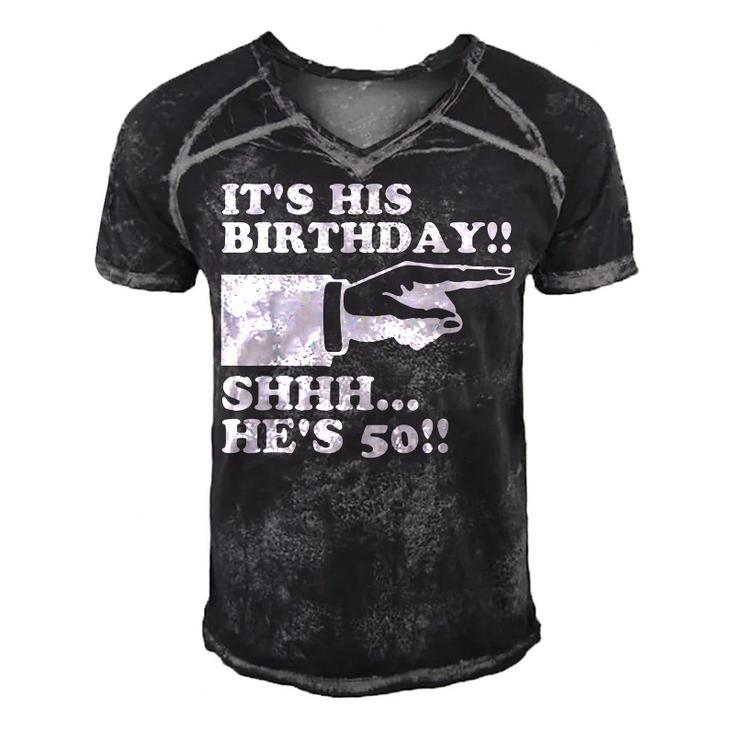 Its His Birthday Shhh Hes 50 Funny Mens 50Th Birthday  Men's Short Sleeve V-neck 3D Print Retro Tshirt