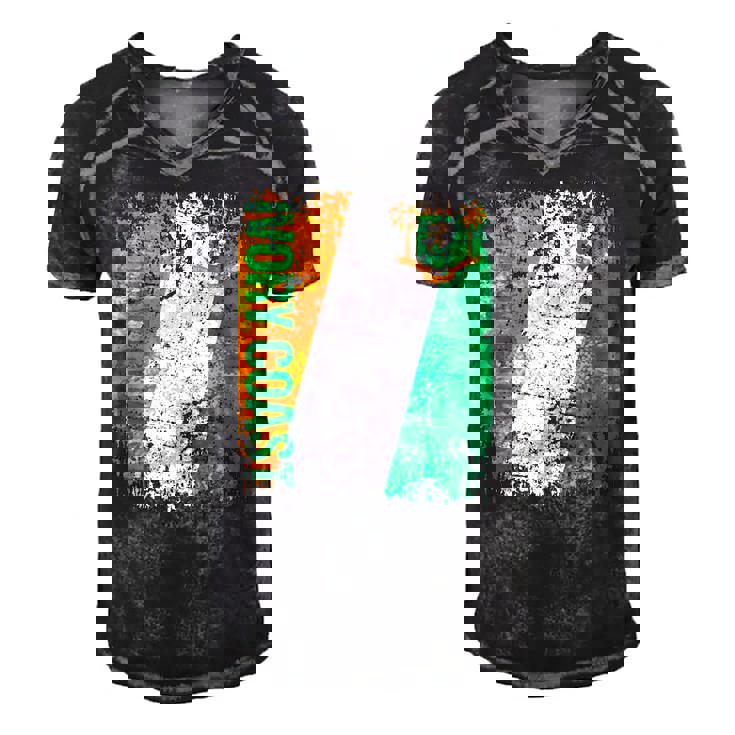 Ivory Coast Flag Vintage Distressed Ivory Coast Men's Short Sleeve V-neck 3D Print Retro Tshirt