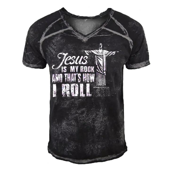 Jesus Is My Rock And Thats How I Roll Ee Men's Short Sleeve V-neck 3D Print Retro Tshirt