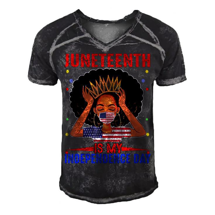 Juneteenth Is My Independence Day 4Th July Black Afro Flag   Men's Short Sleeve V-neck 3D Print Retro Tshirt