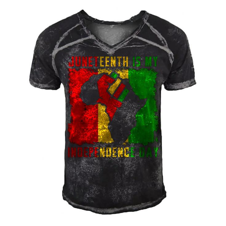 Juneteenth Is My Independence Day 4Th July Black Afro Flag Men's Short Sleeve V-neck 3D Print Retro Tshirt