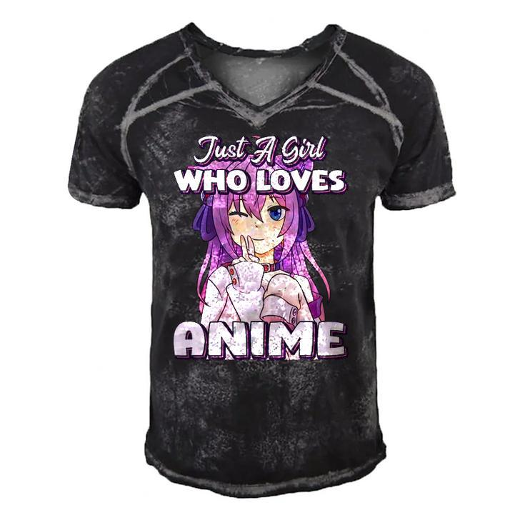 Just A Girl Who Loves Anime Peace Symbol V Fingers Fun Funny Men's Short Sleeve V-neck 3D Print Retro Tshirt
