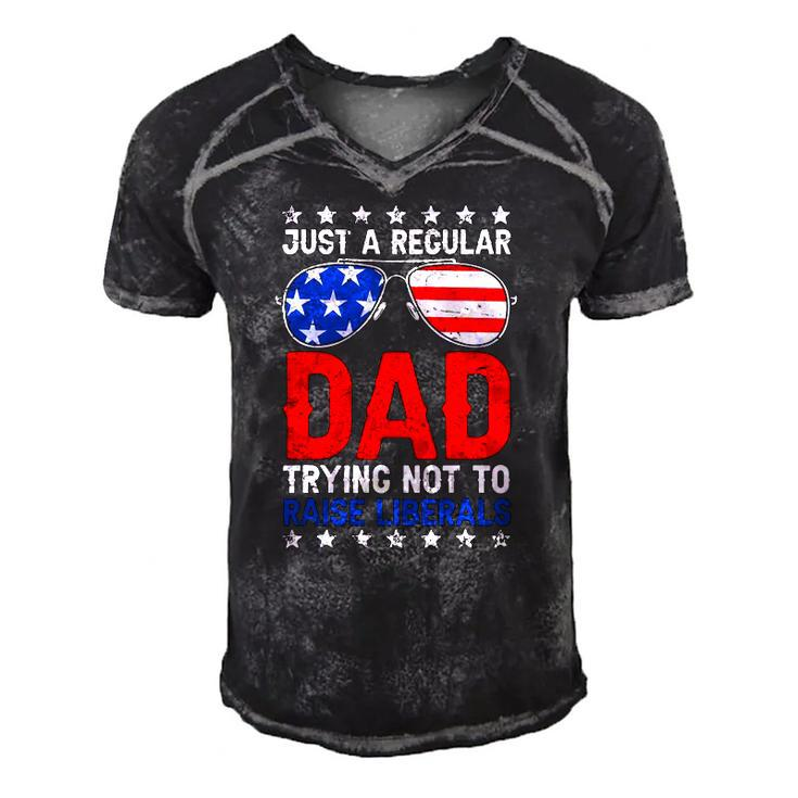 Just A Regular Dad Trying Not To Raise Liberals Voted Trump Men's Short Sleeve V-neck 3D Print Retro Tshirt