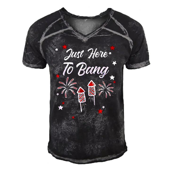 Just Here To Bang Funny 4Th July American Flag Clothes Men's Short Sleeve V-neck 3D Print Retro Tshirt