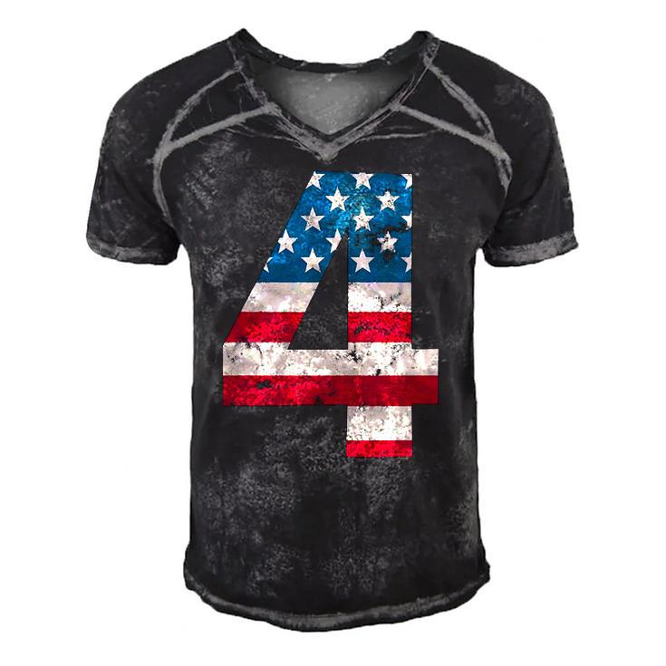 Kids Kids 4Th Birthday American Flag 4Th Of July Men's Short Sleeve V-neck 3D Print Retro Tshirt