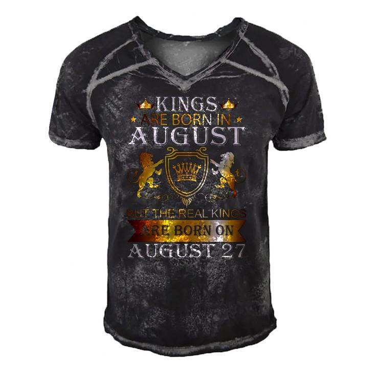 Kings Are Born On August 27 Birthday Bday Mens Boys Kids Men's Short Sleeve V-neck 3D Print Retro Tshirt