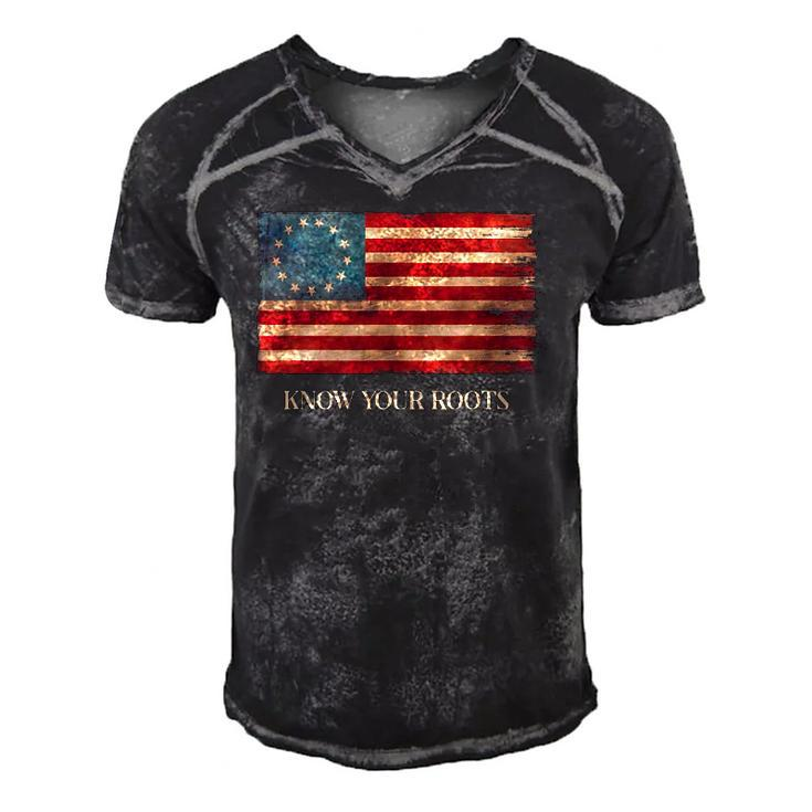 Know Your Roots Betsy Ross 1776 Flag Men's Short Sleeve V-neck 3D Print Retro Tshirt