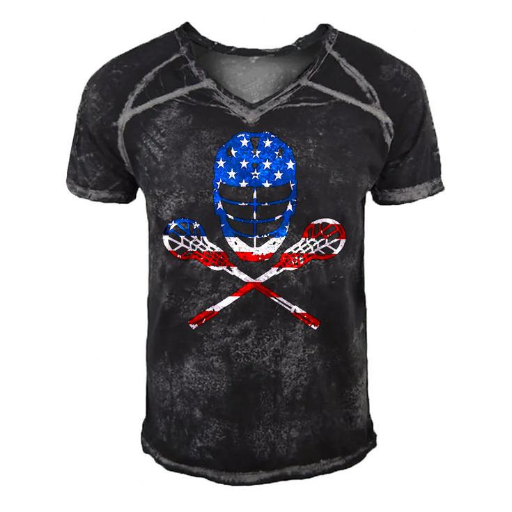 Lacrosse American Flag Lax Helmet Sticks 4Th Of July Gifts Men's Short Sleeve V-neck 3D Print Retro Tshirt