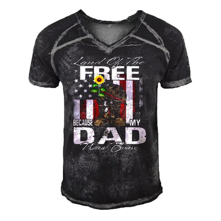 Land Of The Free Because My Dad Is Brave Veteran Men's Short Sleeve V-neck 3D Print Retro Tshirt