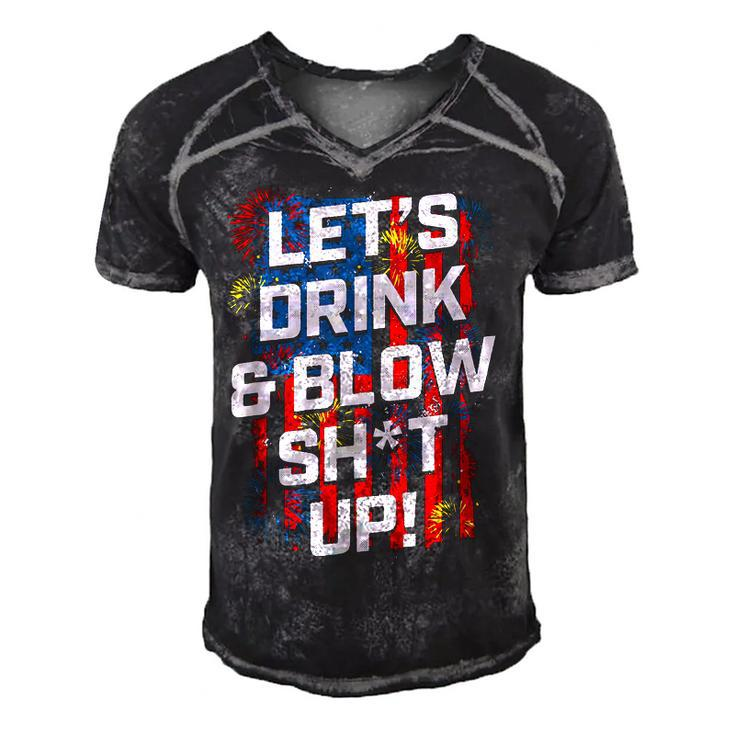 Lets Drink Blow Shit-Up 4Th Of July American Flag Fireworks  Men's Short Sleeve V-neck 3D Print Retro Tshirt