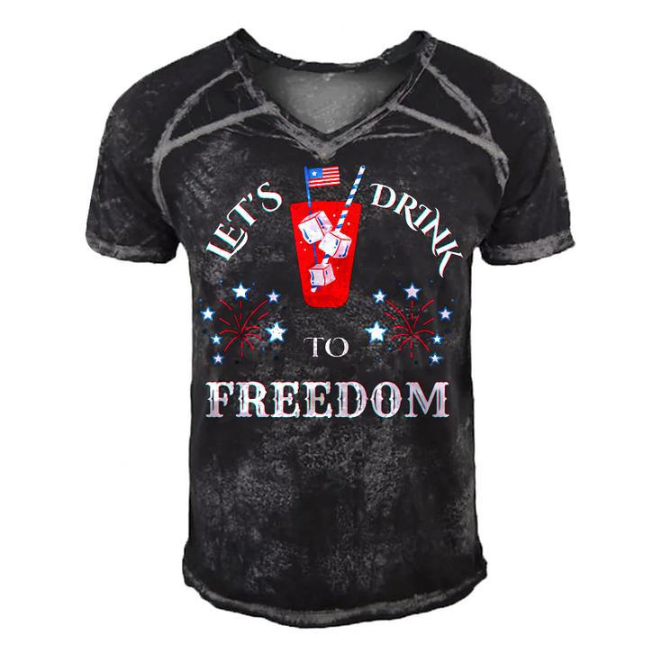 Lets Drink To Freedom Firework Patriotic 4Th Of July  Men's Short Sleeve V-neck 3D Print Retro Tshirt