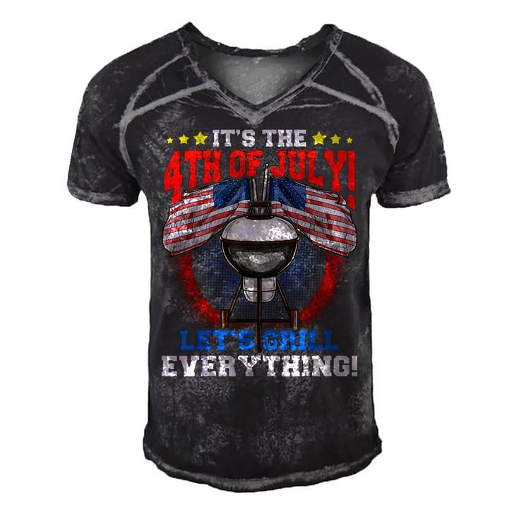 Lets Grill Everything Funny Family Bbq Dad 4Th Of July  Men's Short Sleeve V-neck 3D Print Retro Tshirt