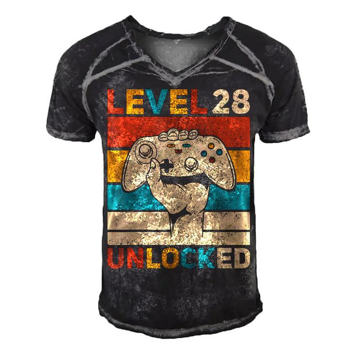 Level 28 Unlocked 28Th Birthday 28 Years Old Gamer Women Men  Men's Short Sleeve V-neck 3D Print Retro Tshirt